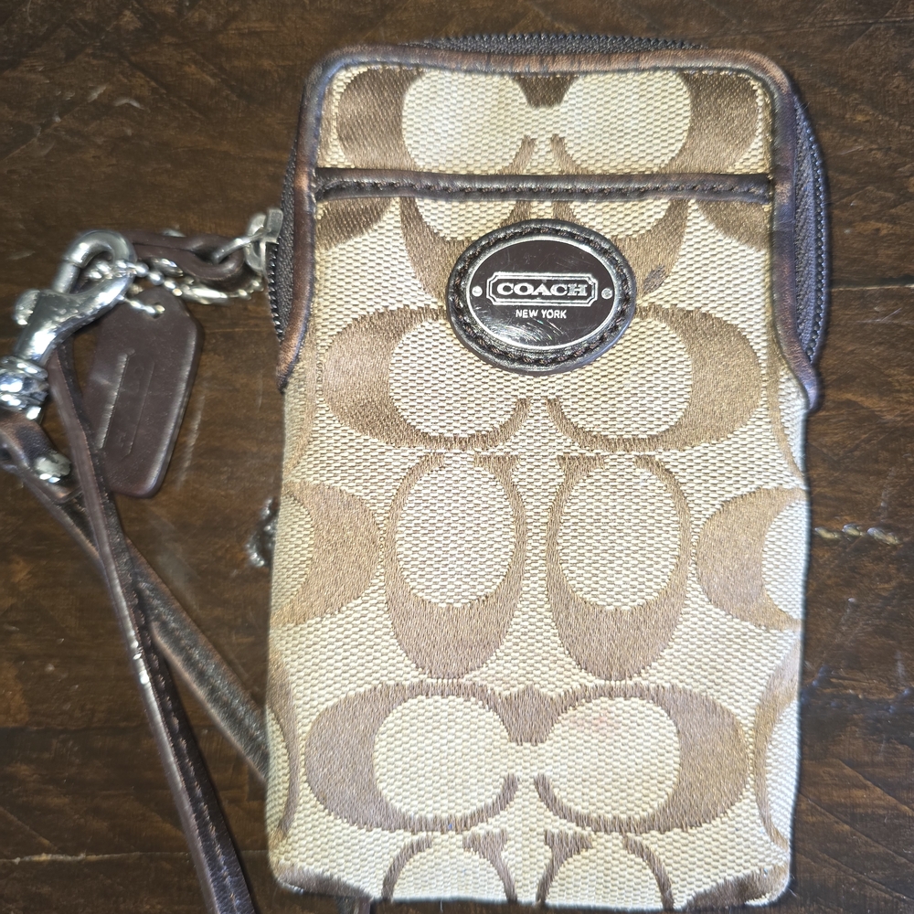 Coach Signature Beige and Brown Phone Case